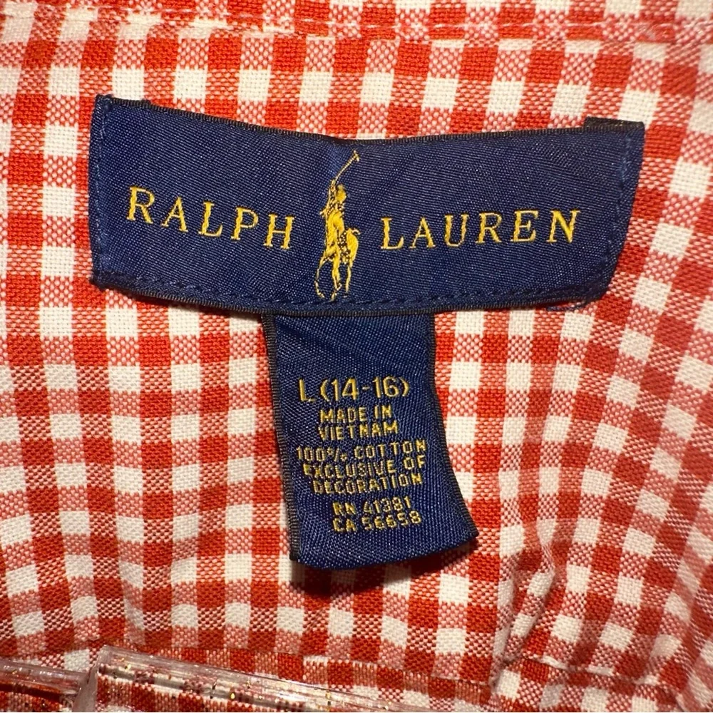 Ralph Lauren Rust & Cream Gingham Longsleeve Button Down Size Large (14-16)